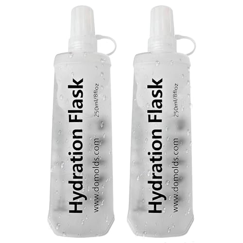 IANZE 2Pcs 250ml Soft Flask Folding TPU Hydration Flask Running Water Bottle(8.8 oz), Water Pouch for Running Vest, Hiking, Cycling (White 250ml*2)