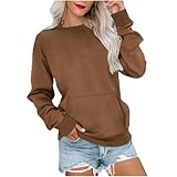fbisuixb Crewneck Sweatshirts for Women No Hood Fall Casual Long Sleeve Pullover Tops Loose Sweatshirt with Pocket Coffee