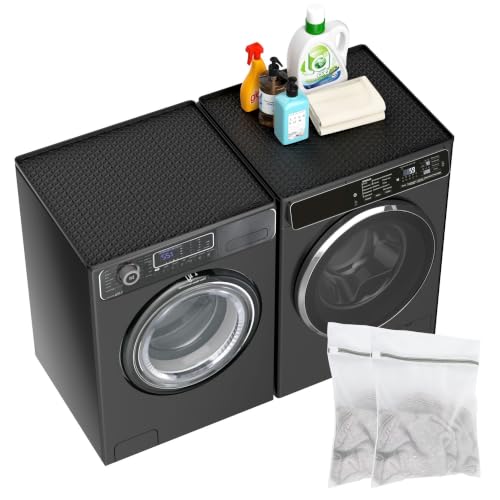 2PC 26x25" Washer Dryer Topper Protector Mat with 2 Laundry Bags, Black by Dionikos - Used condition - US$36.09