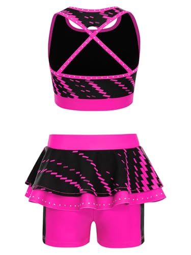 Jugaoge Workout Set for Girls 2 Piece Athletic Outfits Cross Back Crop Tops with Ruffle Skirt Shorts Set4