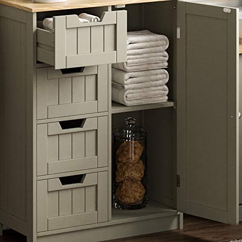 Bath Vida Priano Bathroom Cupboard 4 Drawer 1 Door Floor Standing Cabinet, Grey, Unit Storage Wood