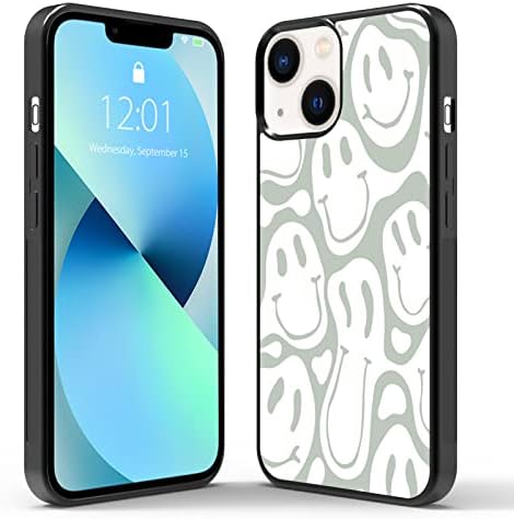 Odhtst Liquid Smiley iPhone 13 Case - Shockproof Protective Designer Cute Cool Cover Cartoon Art Aesthetic Phone Case for Women Girls Child Men Phone 13 Case for Sage Green