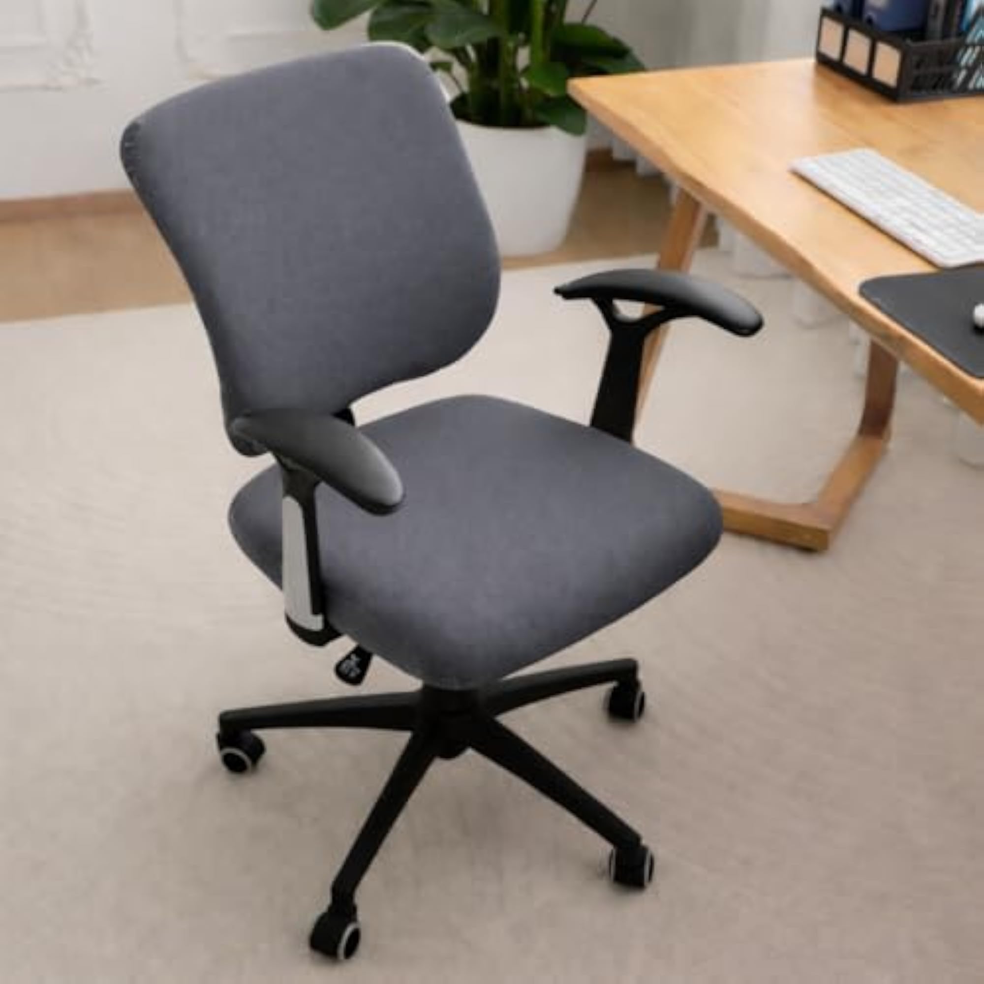 Solid Series 200GSM Grey Plain Polyester Spandex Stretchable Office Chair Cover