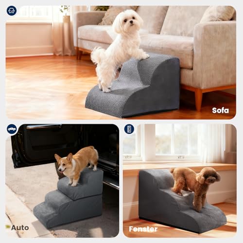 Mora Pets Hundetreppe, Haustiertreppe für Bett und Sofa Hunde Treppe 4 Stufen & teilbar (1 Treppe = 2 Lösungen) rutschfeste, waschbarer Bezug, Hunderampe aus Schwamm