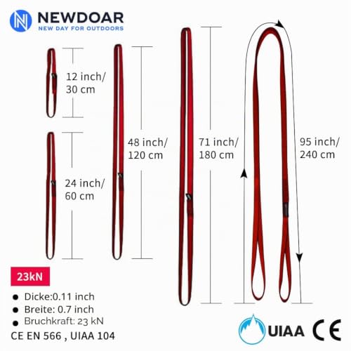 NewDoar 16mm Nylon Sling Runners 23kN Rock Climbing Loop Lightweight Yoga Slinging (Rot 24inch 1pcs)