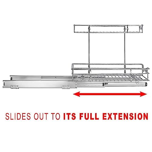 HOLDN’ STORAGE Two Tier Under Sink Organizers and Storage - Slide Out Cabinet Organizer w/Sliding Drawers for Cabinets- Lifetime Limited Warranty 11\" Wx21 Dx15”H Chrome, Requires 12-1/2” Opening