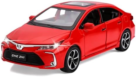 Compatible for 1:32 Corolla Model Car, Zinc Alloy Pull Back Toy Car with Sound and Light for Kids Boy Girl-RED