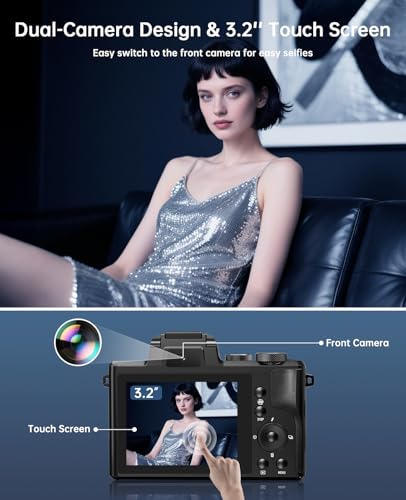 8K Digital Cameras for Photography - Autofocus 88MP WiFi Profession Camera with Dual-Lens - 16X Digital Zoom Photography Camera for YouTube with Lens Hood, Touch Screen, 2 Batteries & Charging Stand