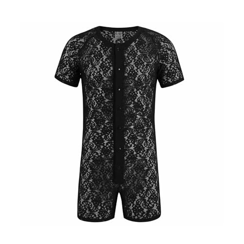 Body homme en dentelle Landofgenie boxer et manches courtes pour pyjama confortable
