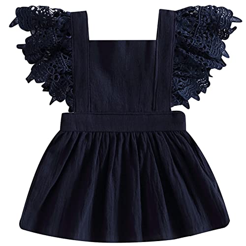 Mubineo Toddler Baby Girl Summer Linen Dress Newborn Lace Princess Overall Dress Sundress (Navy Blue, 0-3 Months) #TOP13