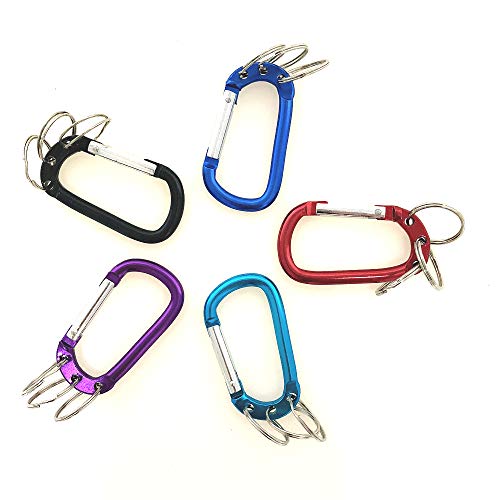 Mallofusa Aluminum D-Shaped Carabiner Buckle with 3 Keychian Clip Spring Carabiner Hook Snap Key Chain 5pcs