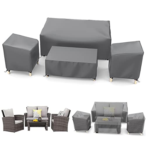 STARTWO Outdoor Patio Furniture Covers Waterproof 4-Piece Set, for Chairs 33in, Loveseat 58in, Coffee Table 46in, Grey by STARTWO - Used condition - US$39.99