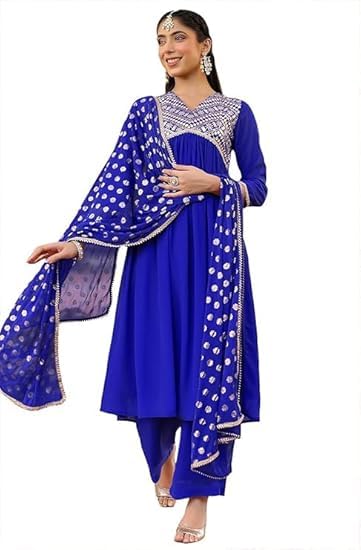 Kurta bleu roi ample en georgette pour silhouette affinée et fluide