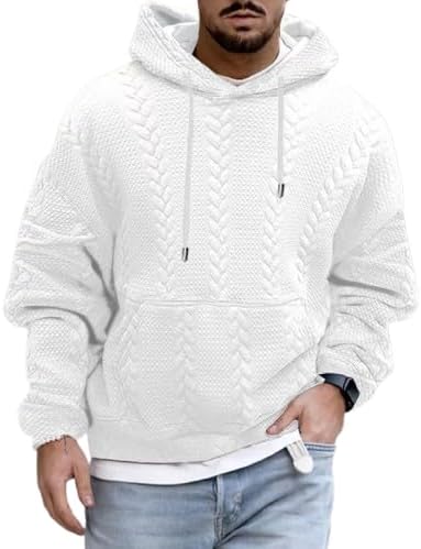 Bengbobar Knitted Hoodies for Men Casual Loose Long Sleeve Solid Color Sweatshirts Llightweight Sweatshirt with Hood