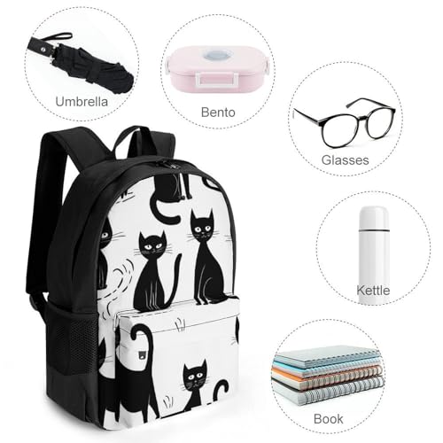 Supdreamc Men Women Polyester Funny Black Cats White Daypack Bookbag Big Capacity Shoulder Bag With Padded Straps for Climbing Travel Walking Cycling4
