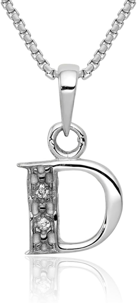 IceCarats 10K Solid White Gold Diamond Accent Small Letter D Initial Pendant Necklace 15mm 5/8 inch Prong Set, Matte For Her