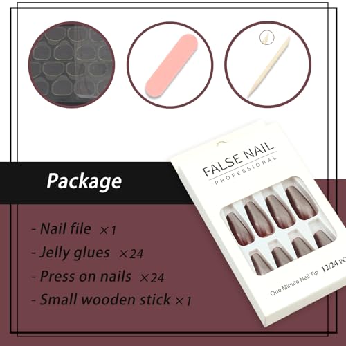 SEMATA Cat Eye Acrylic Press on Nails Medium Long Square Nails Press ons Coffin Dark Red Glue on Fake Nail with Bling Glossy Designs Reusable Artificial Stick on False Nail for Women 24Pcs — view 5