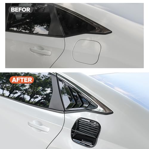 Image of for 11th Gen 2022-2026 Honda Civic Accessories, 3pcs Trim Set - Rear Quarter Triangle Window Louver Covers & Fuel Tank Cover (Fits Sedan Only /Not for Hatchback) (Carbon Fiber)