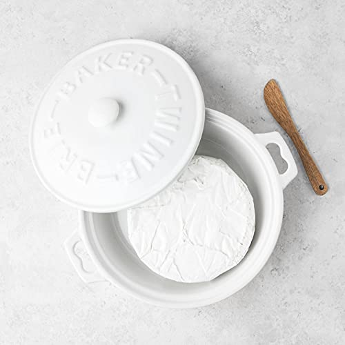 Twine Ceramic Brie Baker & Acacia Wood Spreader Set Living Cheese Preparation, Set Of 1, White #TOP4