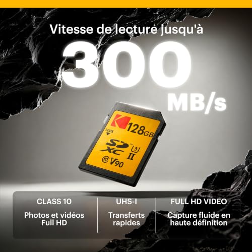 Image of Kodak 128GB UHS-II U3 V90 Ultra Pro SDXC Memory Card - Up to 3000MB /s Read Speed and 270MB /s Write Speed