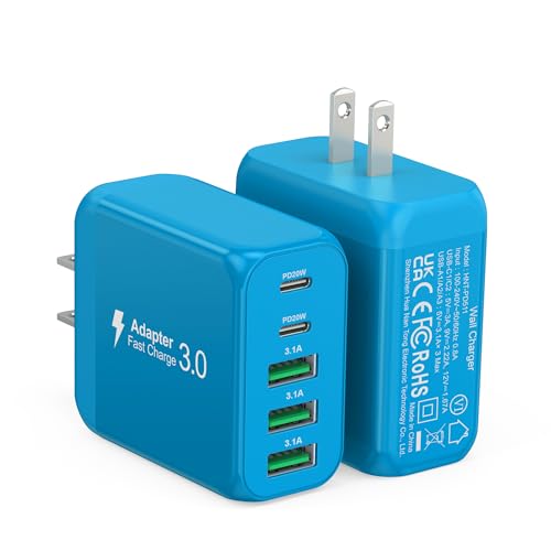 Image of 2-Pack USB C Wall Charger Block,50W 5-Port C Charger Fast Charging Block PD Power Adapter +QC Multiport Type C Box Charger Cube USB A Wall Plug for iPhone 14 /15 /16 /17 Pro Max,Samsung Galax