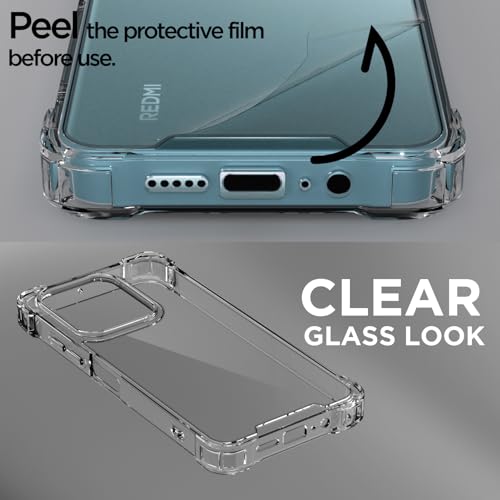 Image of Pikkme Back Cover for Redmi 15c 5G PC + TPU Clear Transparent Raised Edges Shockproof Protective Phone Bumper Case(Transparent)
