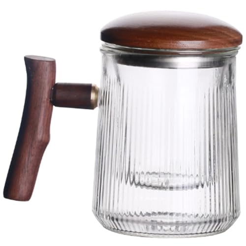 SOLUSTRE Elegant Tea Cup Glass Set Infuser Lid Striped Tea Cups Mug Teapot Infuser
