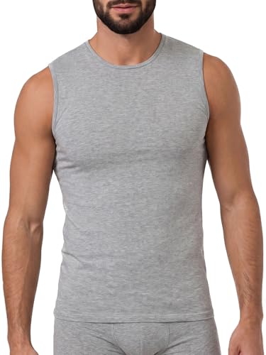 BASIC COTTON free spirit - Camiseta sin mangas de algodón de alta calidad para hombre. Fabricado en Italia., Grigio, S
