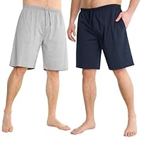 CityComfort Schlafanzug Herren Kurz M-4XL, 2er Pack Pyjama Shorts Herren Sommer mit Gummizug und Taschen, Freizeithose Loungewear, Geschenke für Männer (L, Marineblau/Grau)