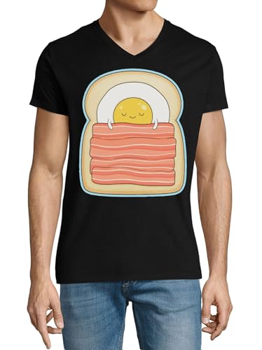T-shirt col en V bacon mignon vêtement coton noir homme original
