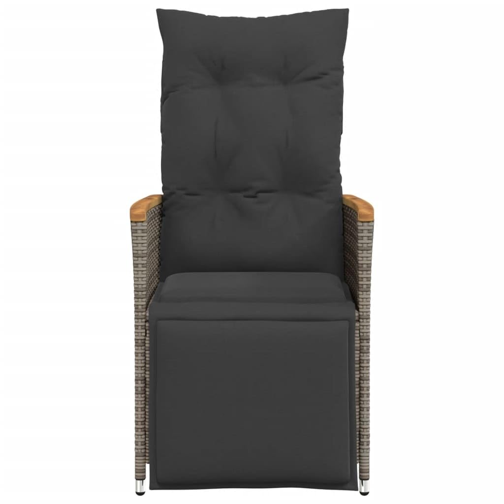 vidaXL Sillón reclinable de jardín con Cojines ratán sintético Gris, Silla de Patio reclinable, Asiento de jardín reclinable, Tumbona