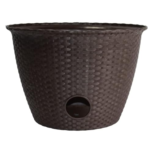 The HC Companies Woven Garden Hose Holder - Lightweight Plastic Decorative Water Hose Holder w/100-Foot Capacity - Garden Hose Pots for Outside (18 Chocolate Pack of 1)