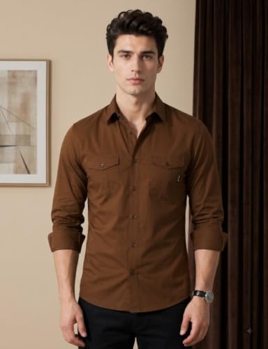 Image of Men's Double Flap Pocket | Regular Fit | Solid Spread Collar | Versatile Everyday Office Wear Comfortable |Stylish Design | Shirt