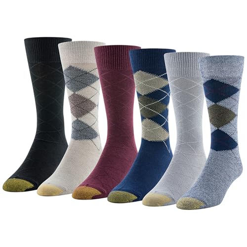 GOLDTOE Men's Campbell Argyle Crew Dress Socks, 6-Pairs, Argyle Indigo Blue Assorted, Shoe Size: 6-12.5