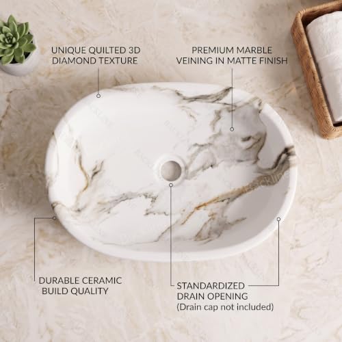 Image of Backline Ceramic Table Top Wash Basin 50 x 32 x 14 cm | White Matt Finish Counter Top Bathroom Sink | Premium Above Counter Wash Basin | Modern Oval Designer Basin