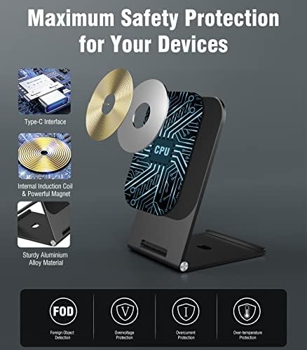 Moko Armor Foldable Magnetic Wireless Charger Stand Aluminum Alloy, Compatible with iPhone 14/13/12 Pro/Pro Max/Mini Fast Charging Station Dock Wireless Magsafe Desk Charger Holder, Black