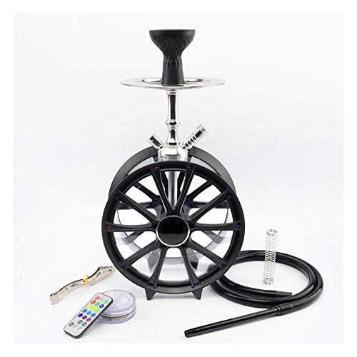 BGSFF Shisha-Set mit 1 Schlauch, arabische Acryl-Shisha mit bunten LED-Lichtern, Kunststoff-Radform, schwarz – Bild 3