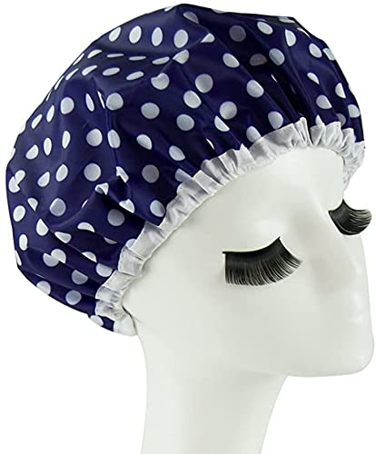 Eslite Waterproof Double Layers Shower Caps for Women,Pack of 4 (Dark Blue)