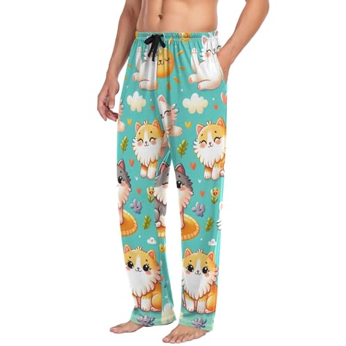 Men's Pajama Pants Cute Cats Happy Life Sleep Pajama Lounge Pant with Pockets, Elastic Waistband4