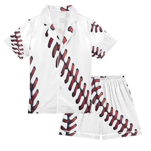 ALAZA Fashion Baseball Liner Satin Pajamas Set Short Sleeve Button Down Sleepwear Summer Pjs 2 Piece