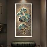 Framed Ginkgo LED Lighted Wall Art for Living Room, Large Vertical Modern Luxury Botanical Artwork for Walls, Remote Control Dimmable Backlit Wall Decor for Hallway, Entryway, Dining Room, Office