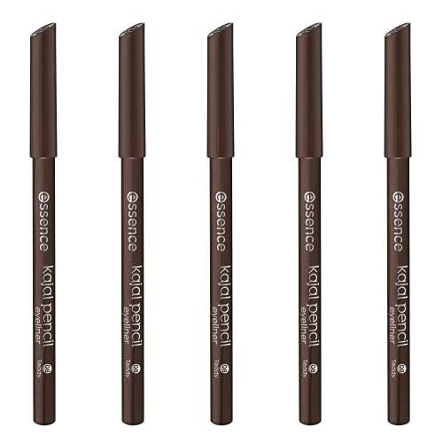 essence kajal pencil, no. 08 teddy, brown, defining, long-lasting, vegan, microplastic particles free, nanoparticles free, pack of 5 (5 x 1 g)