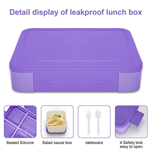 Image of IJIAMY Bento Lunch Box Kids, Bento Box Lunch Box Adults with 5 Compartments and 1 Salad Dressing Containers, Snack Box for Kids and Adults Work School (Purple)