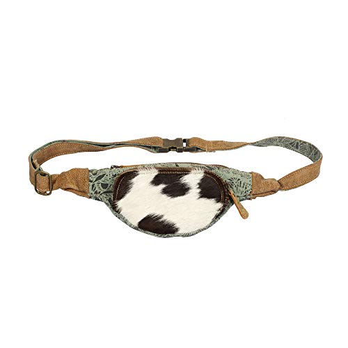 Myra Bag Chic Upcycled Canvas & Cowhide Fanny Pack S-1392 Myra Bag Chic Upcycled Canvas & Cowhide Fanny Pack S-1392