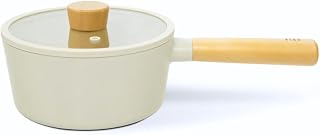 FIKA 1.7QT Nonstick Sauce Pan with Glass Lid, Butter Warmer, Melting Saucepot, Induction, Wood Handle, Made in Korea (7"/ 18cm)
