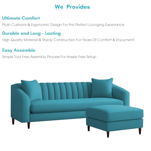 Image of Casaliving Doraldo 4 Seater L Shape Convertible Sofa Set for Living Room, 3 Seater & Ottoman Modular Sectional Couch for Small Space (Turquise Colour) Fabric Sofa