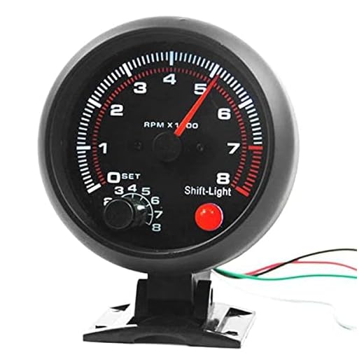 zilitol Universal 3.75 inch 12V White LED Backlit Tachometer Gauge with Red Shift Light for Auto Gasoline Car, 0-8000 RPM, Black, 176829