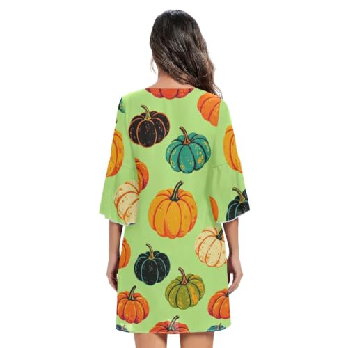 Robe courte en mousseline de soie femme col V robe d'été décontractée citrouille vintage