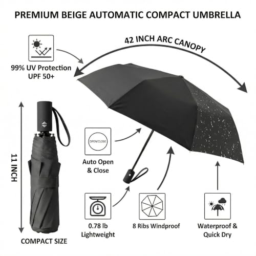 Image of BAODINI Small UV Protection Travel Umbrella Compact for Rain and Sun UPF 50+ Windproof Portable 42 inch Umbrella for Women and Men