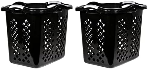 MUHU Home Logic 2 Bushel Lamper Plastic Laundry Basket with Silver Handles, Cement (Black,2)